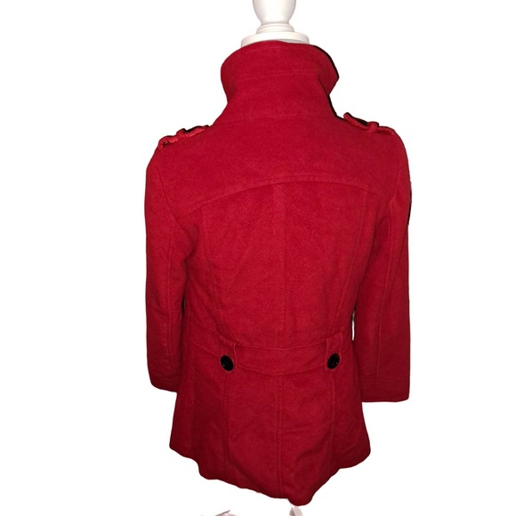 FLIRTY RED Coat Black Fleece Buttons peek-a-boo button up neck Sz SMALL Ladies - Picture 3 of 11